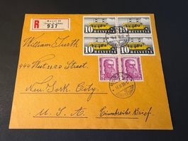 Attraktiver R-Brief 1938 von Basel nach New York USA