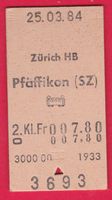KARTON BILLETT, ZÜRICH - PFÄFFIKON  (SZ), 2.KLASSE, EINFACH