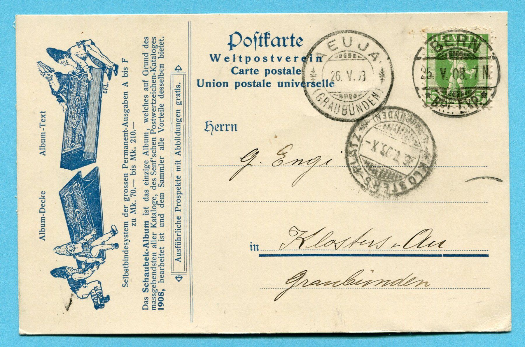 Alle Briefmarken: Illustrierte Postkarte Bern 1908 - Absender: Zumstein – Gebraucht aus Opfikon von Prophila