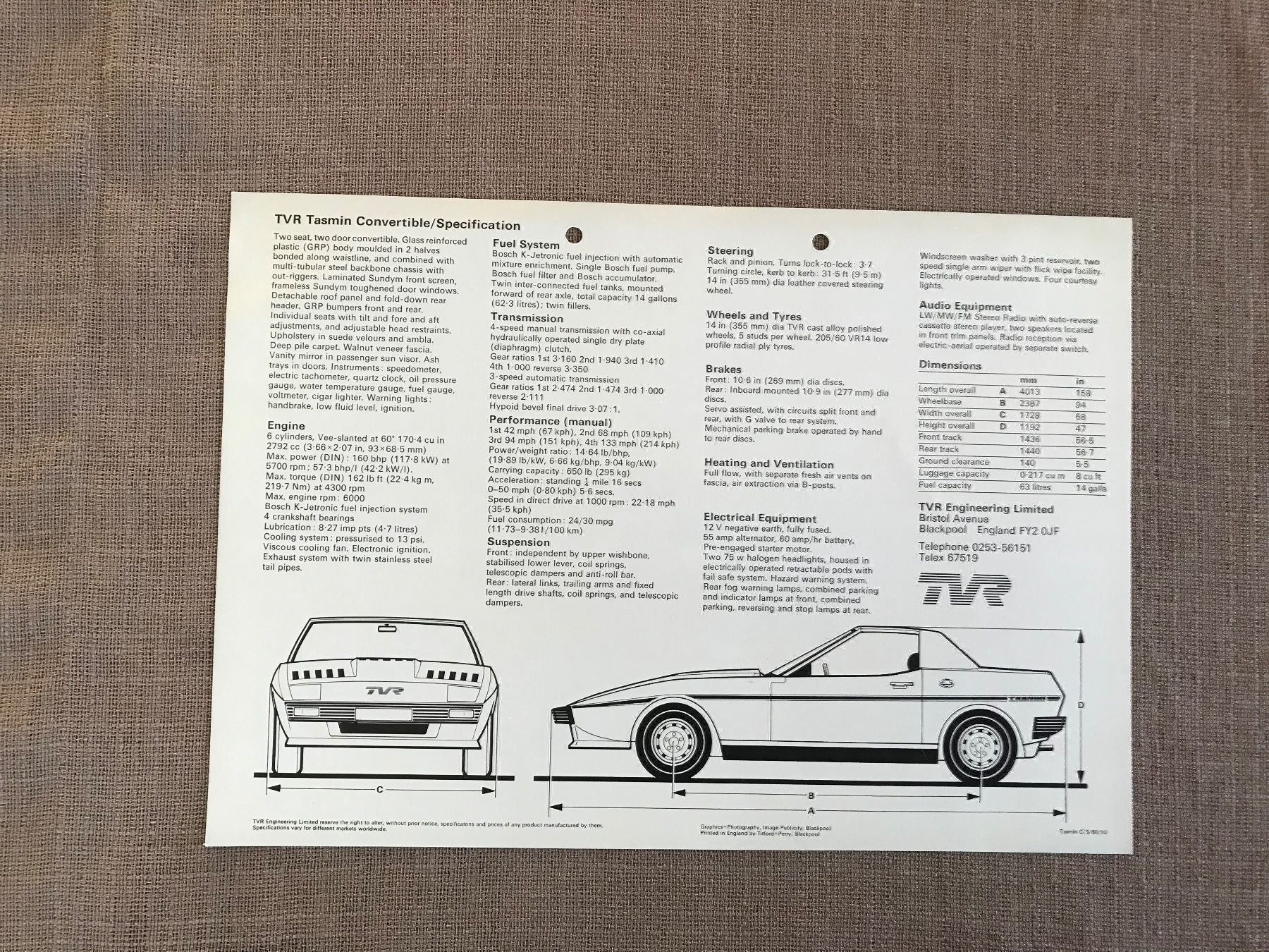 Dokumente: TVR 100 Tasmin Prospekt – Gebraucht aus Balterswil von Jeko1967 1