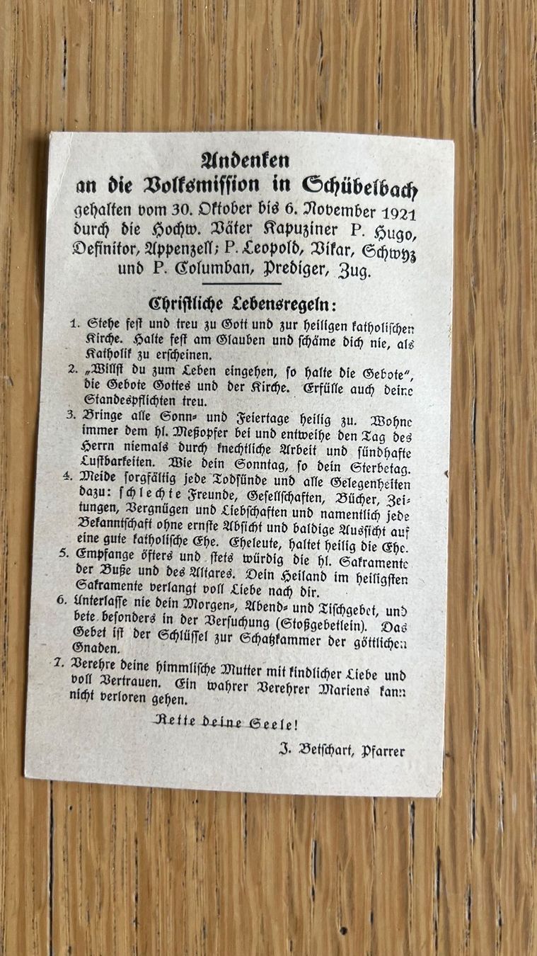 Foto & Immagini: Antike Andachtskarte, "An den Volksmissionen" 1921 – Usato da Schübelbach venduto da Dolly990_2 1