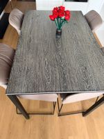 Modern Dining Table and 4 Chairs - Dark Wood Effect