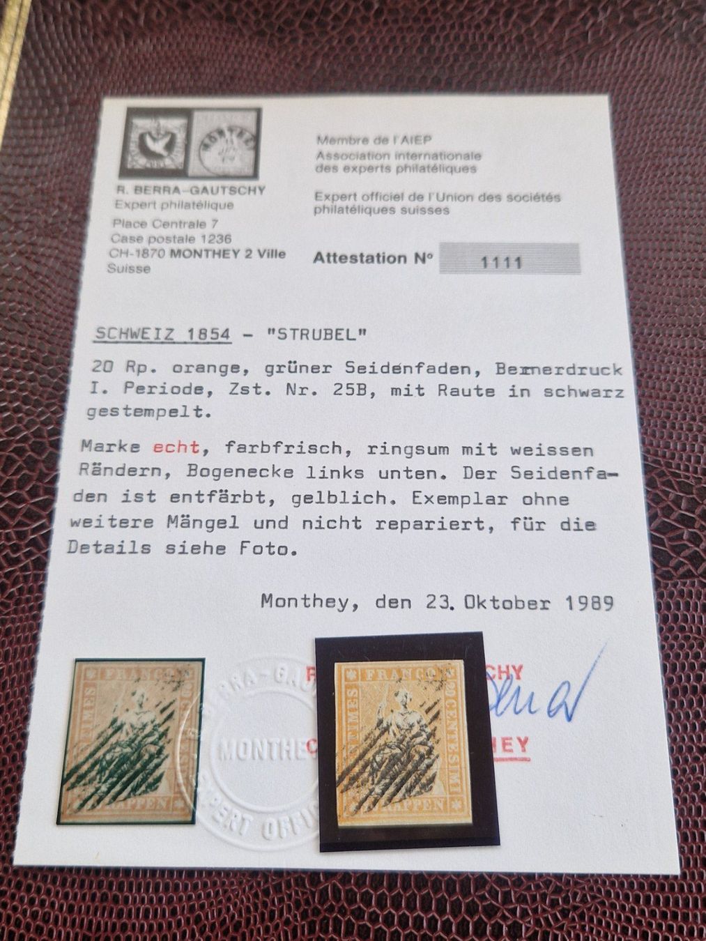 Alle Briefmarken: Strubel 25B, Attest, breitrandig, ab 1.- – Gebraucht aus Burgdorf von Glossy01