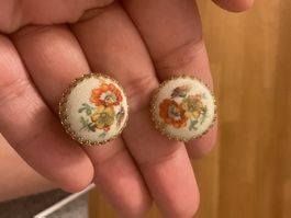 Vintage Ohrclips mit Blumenmuster🌸signiert