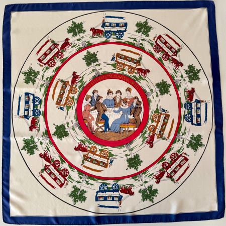 Foulard HERMES-Paris "Jeu des Omnibus et Dames Blanches"1987