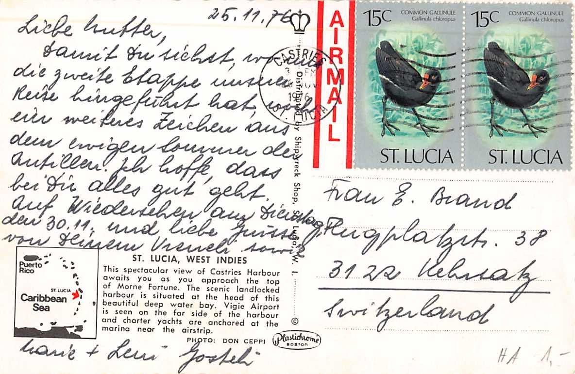 Cartoline postali: EXOTISCHE Ansichtskarten 5x KARIBIK - in die Schweiz – Usato da Lufingen venduto da TopAnsichtskarten 5