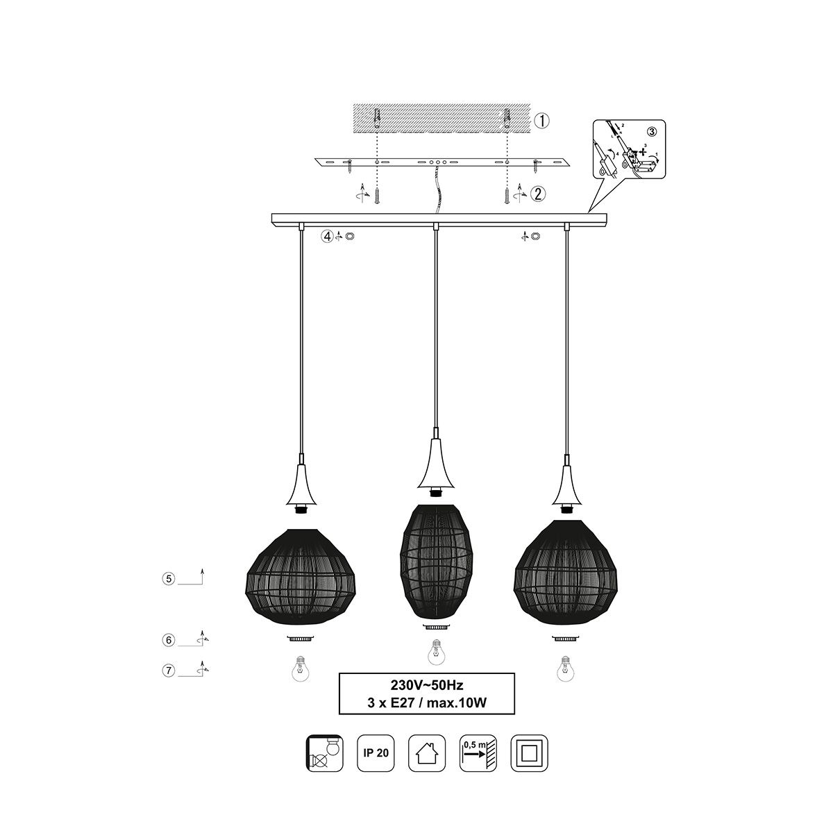 Kronleuchter & Deckenlampen: Pendelleuchte, Schwarz, 86 cm x 26 cm – Neu (gemäss Beschreibung) aus Kreuzlingen von Smart-Light 6