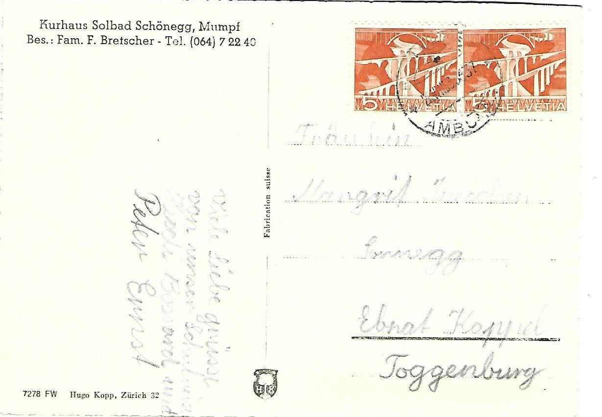 Cartoline postali: Flugaufnahme  Kurhaus Mumpf – Usato da Wetzikon ZH venduto da Brulu100 1