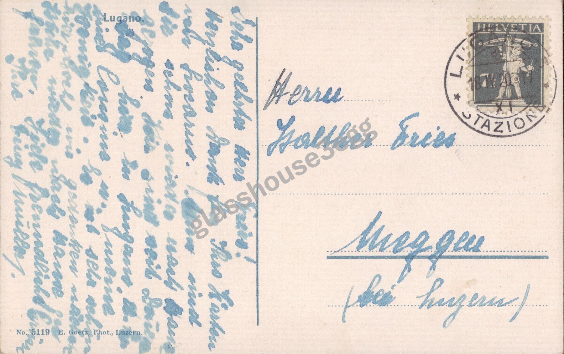 Cartoline postali: AK 1920 Lugano – Usato da Eggersriet venduto da glasshouse3egg 1