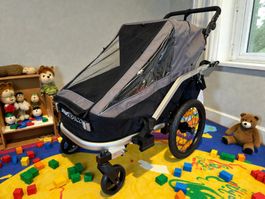 Fahrradanhänger 3in1 für 1 Kind Buggy Jogger & Anhänger GRAU