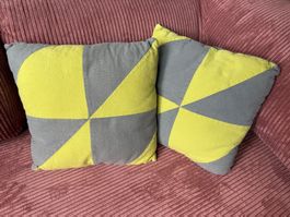 2er-Set Kissen grau-grün geometrisch 40x40 cm mit Füllung