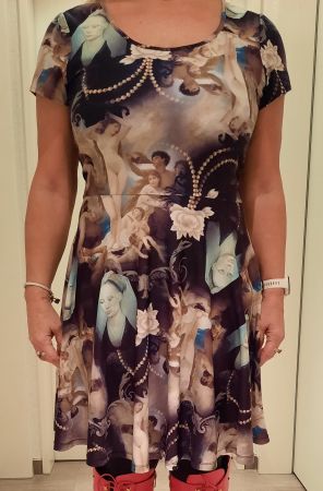Kleid mit Engelmotiven Grösse L, 82% Nylon 18% Elastan