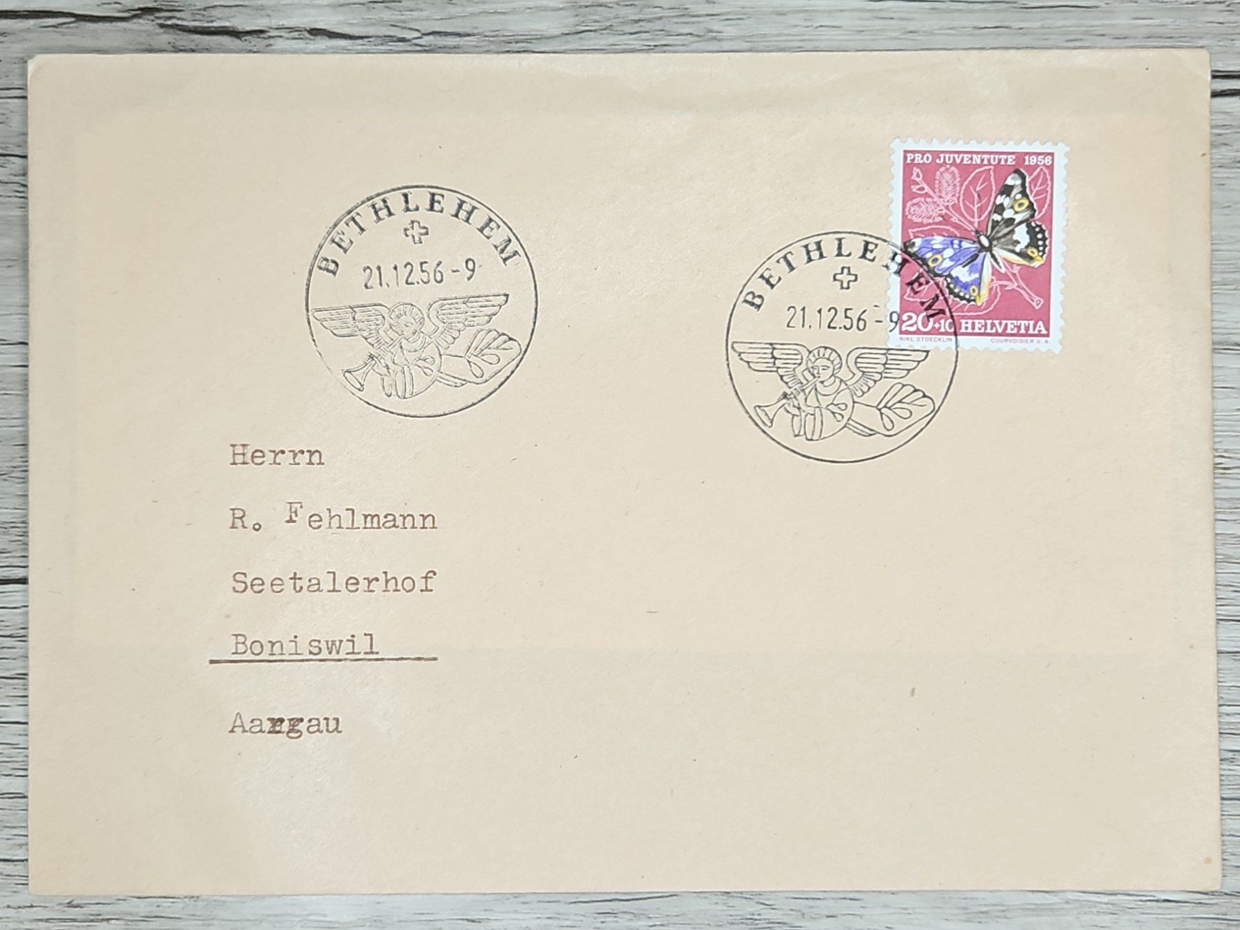 Tutti i francobolli: CL02 Enveloppe + Timbre Suisse 1956 – Usato da Cousset venduto da Patrick_Collections