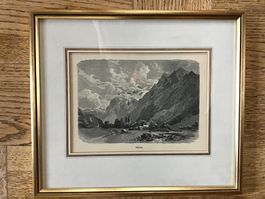 Alte Grafik, Näfels im Rahmen, Goldfarben, 30/26 cm