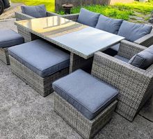 Polyrattan Lounge Gartenset mit Tisch Kissen 8-9 Pers