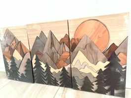 Trilogie -  Wandbild 120x60 cm Bergidylle 3er Set mit Rahmen