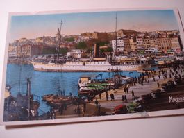 PK Marseille, der Hafen um 1920, farbig belebt