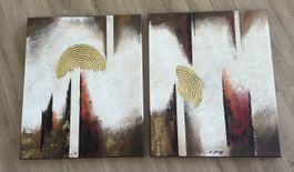 2er Set Bild modern abstrakt mit Gold 3D Struktur 50x60 cm