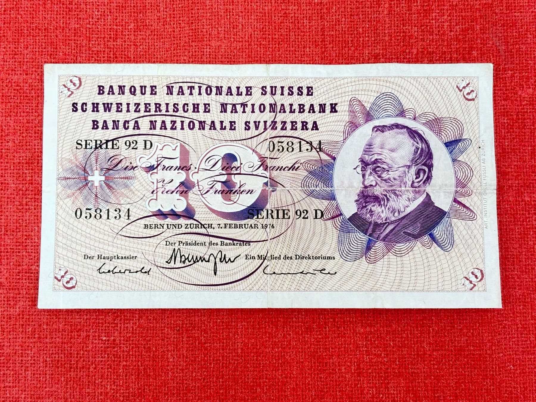 Banknoten: 10 Franken Banknote 1974 gebraucht – Gebraucht aus Ormalingen von digital09