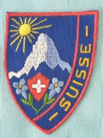 Vintage Badge Wappen SUISSE Sonne ST. GALLER STICKEREI