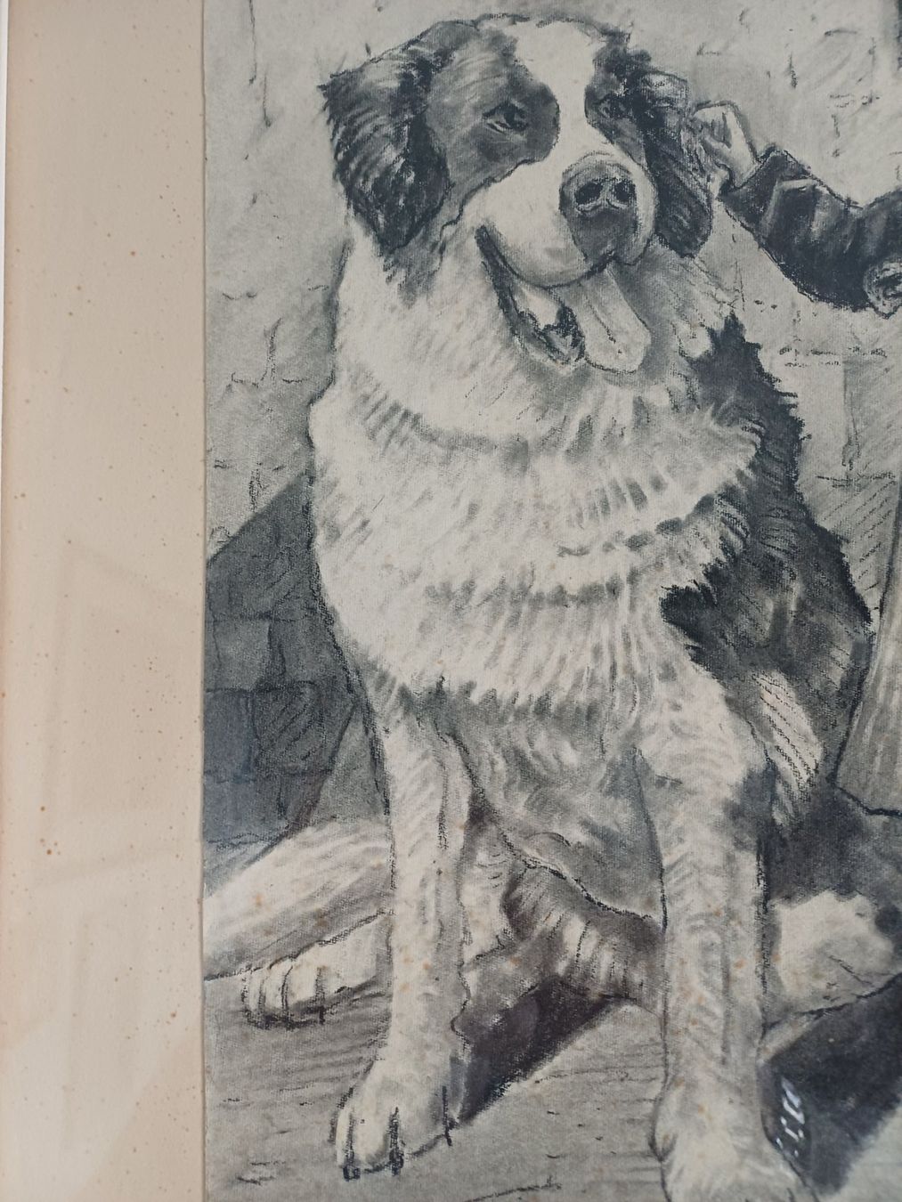 Tableaux: Gemälde Bernhardiner Hund mit kleinen Mädchen Technik mixte – D'occasion à Marly par Rolmax 4