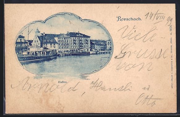 Cartoline postali: AK Rorschach, Partie im Hafen, 1899 – Usato da Berlin venduto da bartko-reher