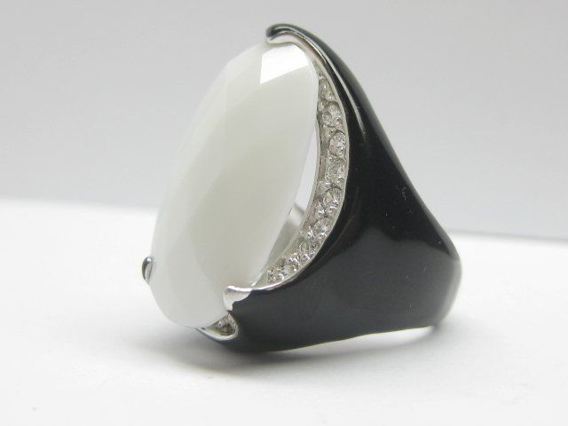 Anelli: spezieller Ring Silber 925 emailliert weisser Stein Gr. 57 – Usato da Ermatingen venduto da Decovin 3