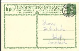 Bundesfeierkarte 1910 1.VIII. gest.