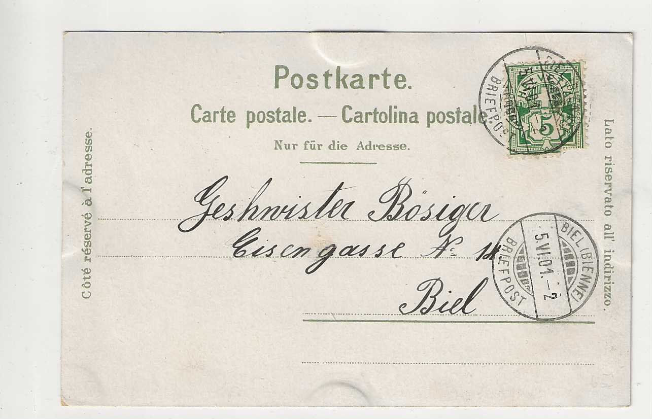 Ansichtskarten: Brügg,  Litho, 1901 – Gebraucht aus Spiez von Niesen20 1