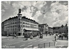St. Gallen, Hechtplatz, Stadt-Trolleybus, um 1955