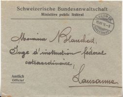 Brief Portofrei mit Eindruck Officiel, Bundesanwaltschaft