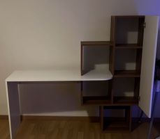 Bürotisch mit Regal - weiss und hellbraun