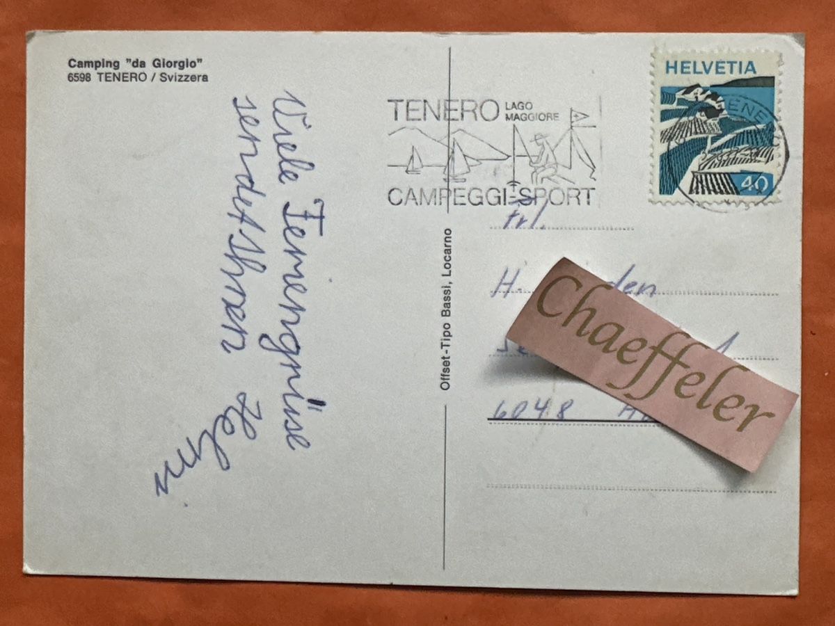 Ansichtskarten: 1977 Camping "da Giorgio" Tenero – Gebraucht aus Zürich von Chaeffeler 1