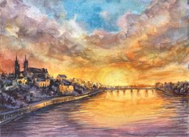 Aquarellmalerei Basel Bridge (4) A4-Format