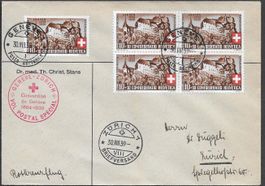 1939 Rot Kreuz Postflug ZH-GENÈVE speziell frankiert  ab 1.-
