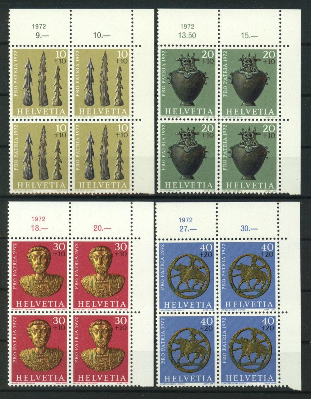 Tutti i francobolli: 1972, Pro Patria, Viererblöcke ** – Usato da Willisau venduto da Vollstempel