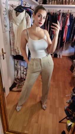 Elegante Vintage Beigetöne - Hochwertige Stoffhose Gr. 42