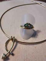 schlichtes Set -18Kt. GG Anhänger & Ring Turmalin, Brillant