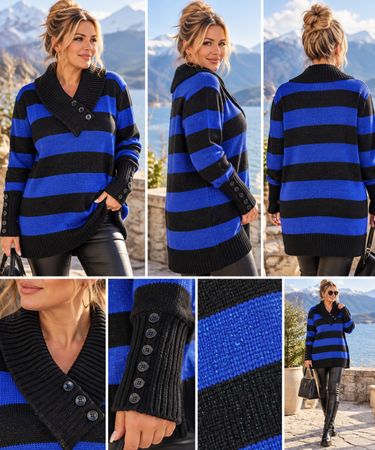 Damen Longpullover Gr. L Schwarz Blau – Glitzer Oversize 700