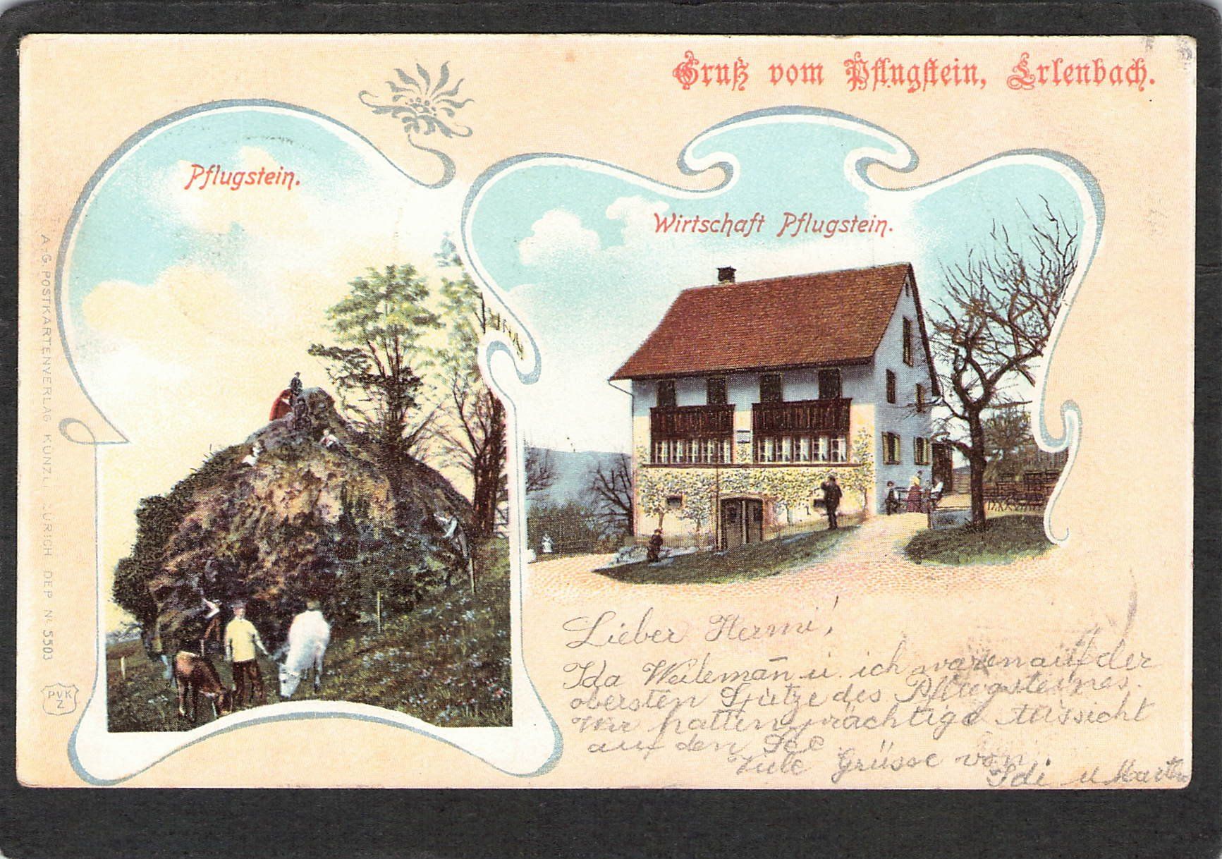 Cartoline postali: #Litho Erlenbach ZH , Pflugstein , gel. 1902 – Usato da Reichenburg venduto da Pipo-67