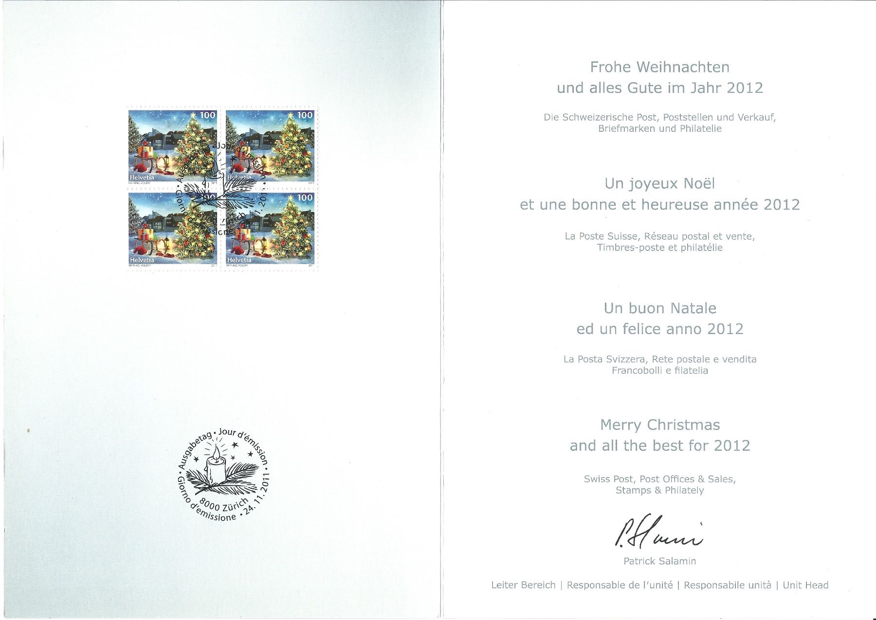 Tutti i francobolli: Carte de Voeux de Noel des PTT  2011 – Usato da Rennaz venduto da lorada01 1