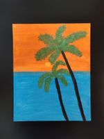 Original Tropical Palm Tree Seascape Painting on Canvas Art