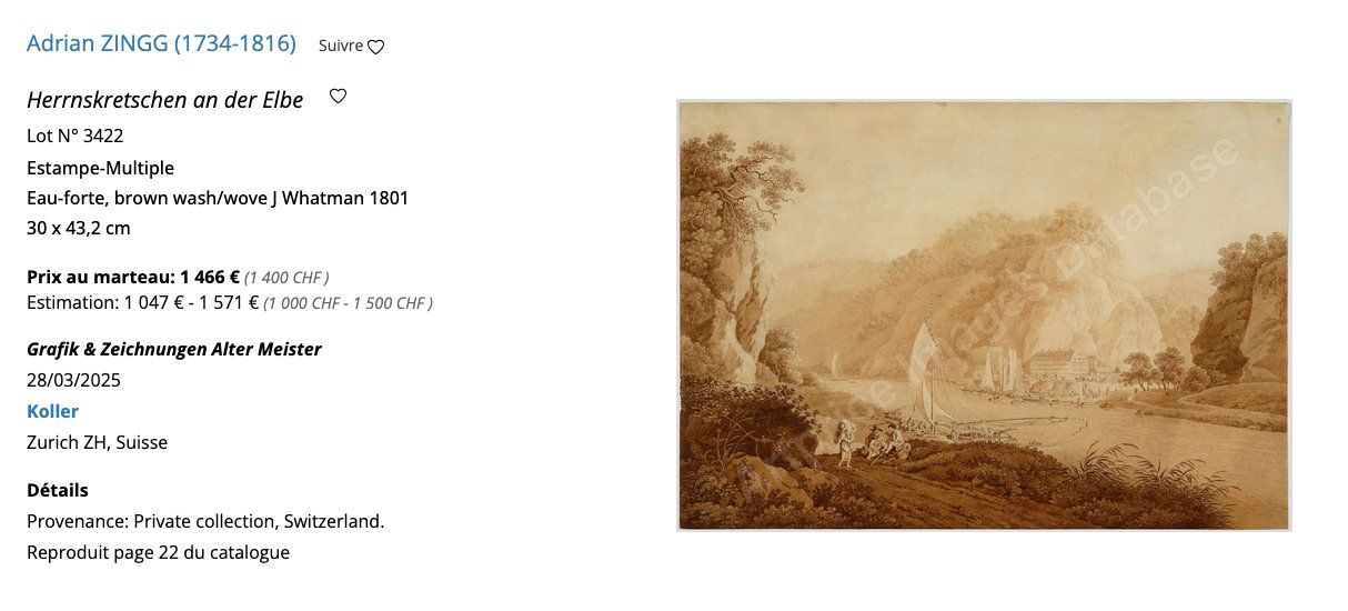 Dipinti: Dessin l'école d'Adrian Zingg - Herrnskretschen -circa 1780 – Usato da Sion venduto da Gravure8283 6
