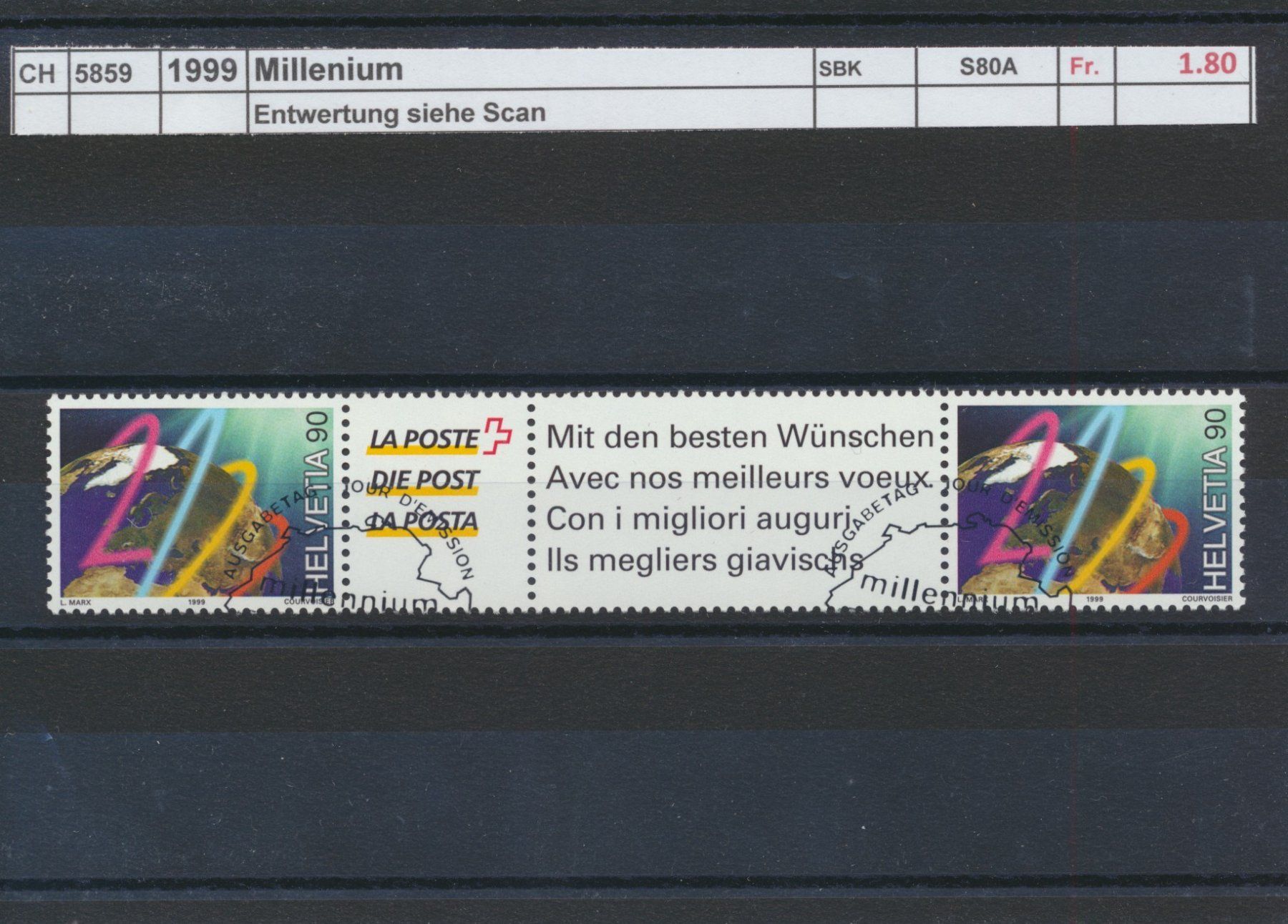 Tutti i francobolli: 1999 "Milenium" - Zwischensteg, ET - Stempel – Usato da Winterthur venduto da Zupogeru
