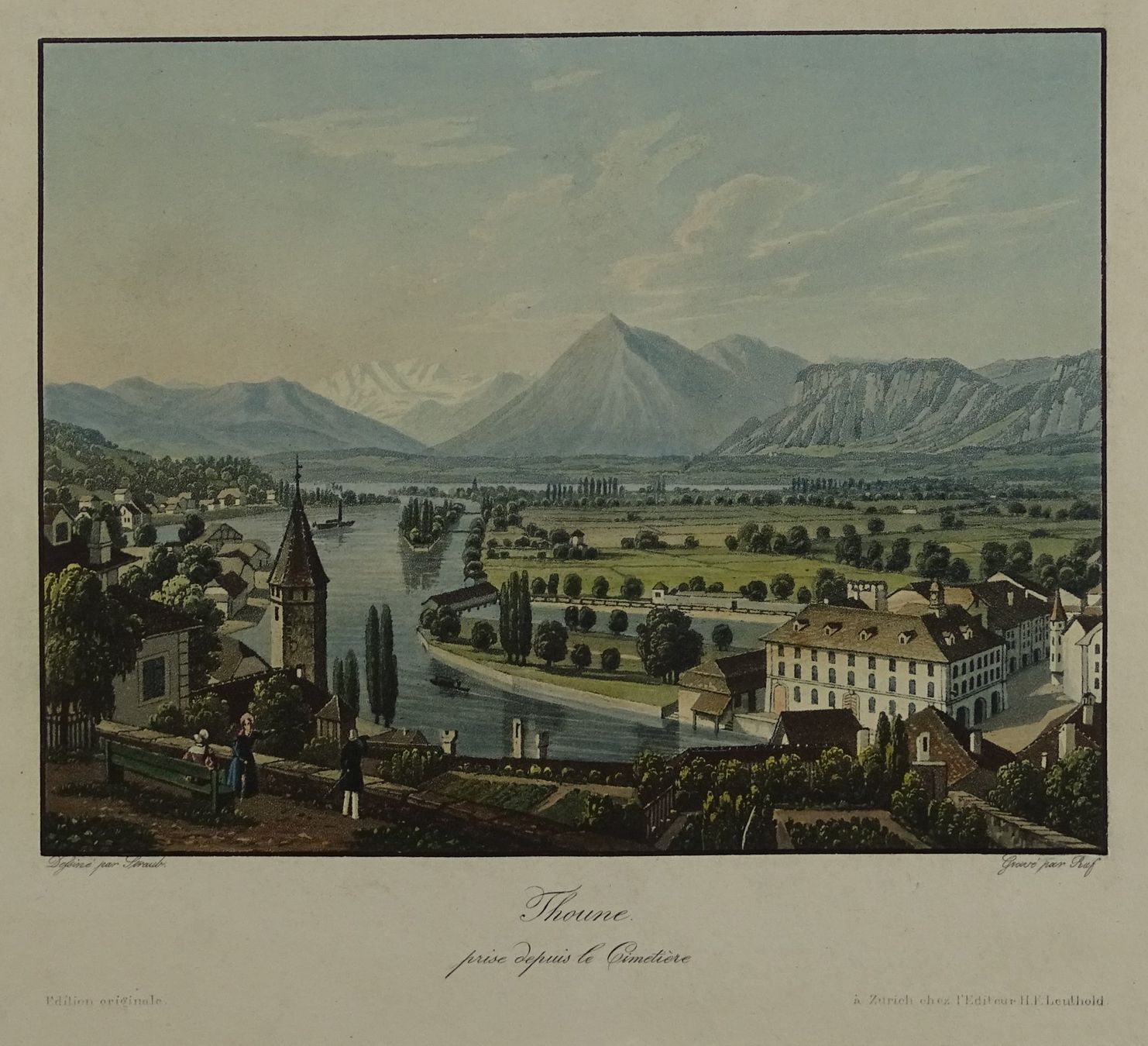 Incisioni: THUN, AQUATINTA UM 1840 – Usato da Grüningen venduto da Kartensammler