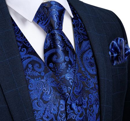Anzug weste Blau Paisley für Anzug M-L-XL Gilet cravate