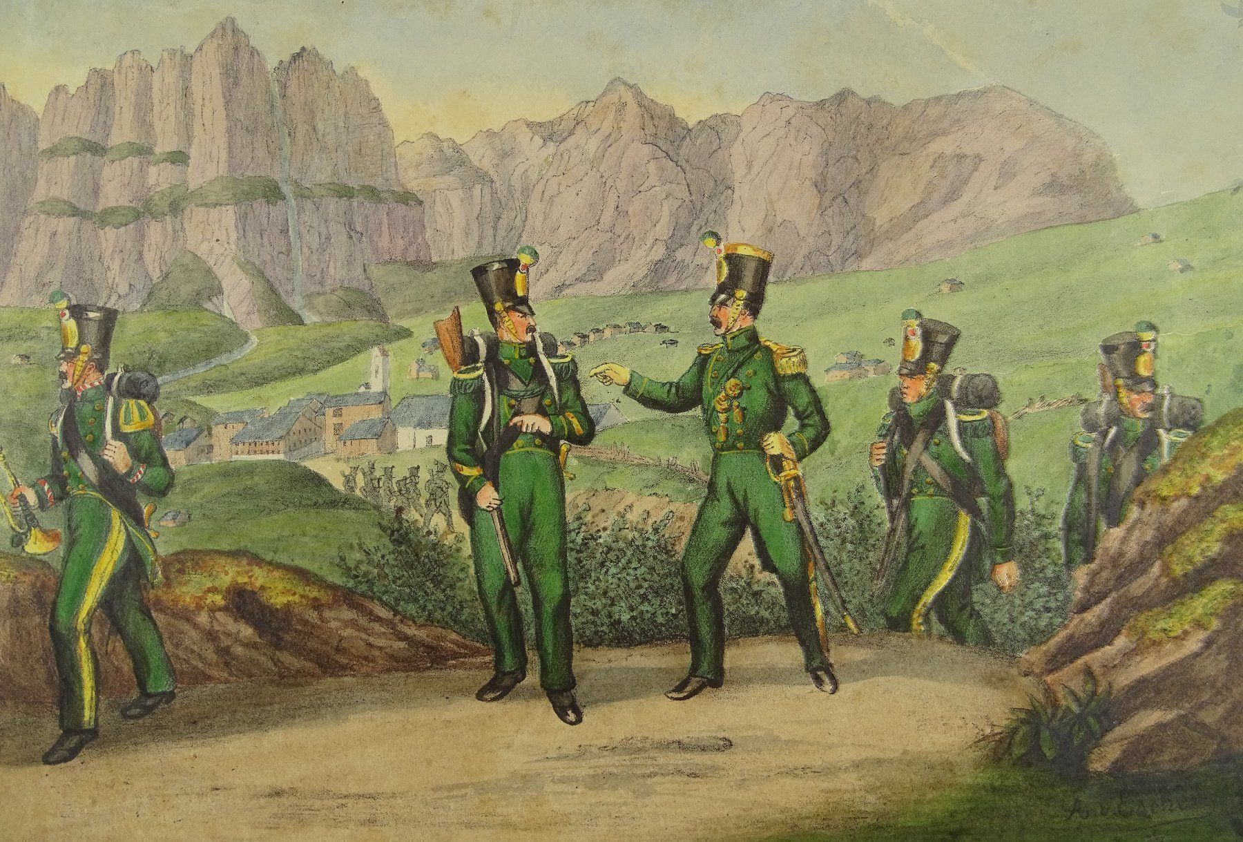 Grafica & Litografie: MILICES VALAISANES, LITHOGRAPHIE UM 1890 – Usato da Grüningen venduto da Kartensammler 2