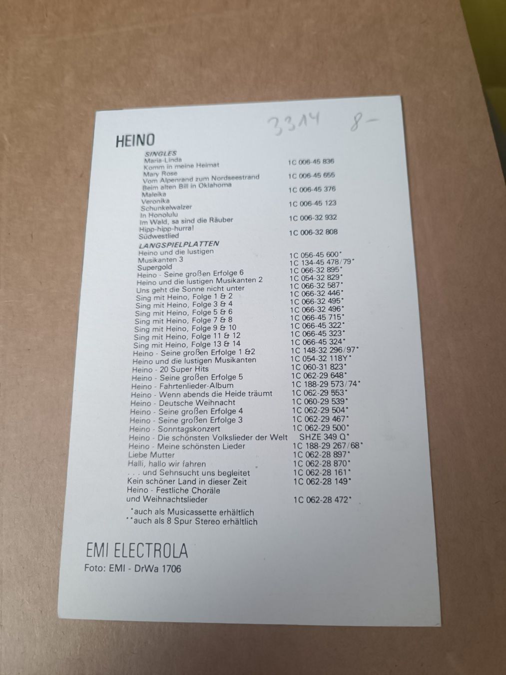 Autografi: Heino - handsigniert alte Autogrammkarte – Usato da Menziken venduto da Autogramme 1