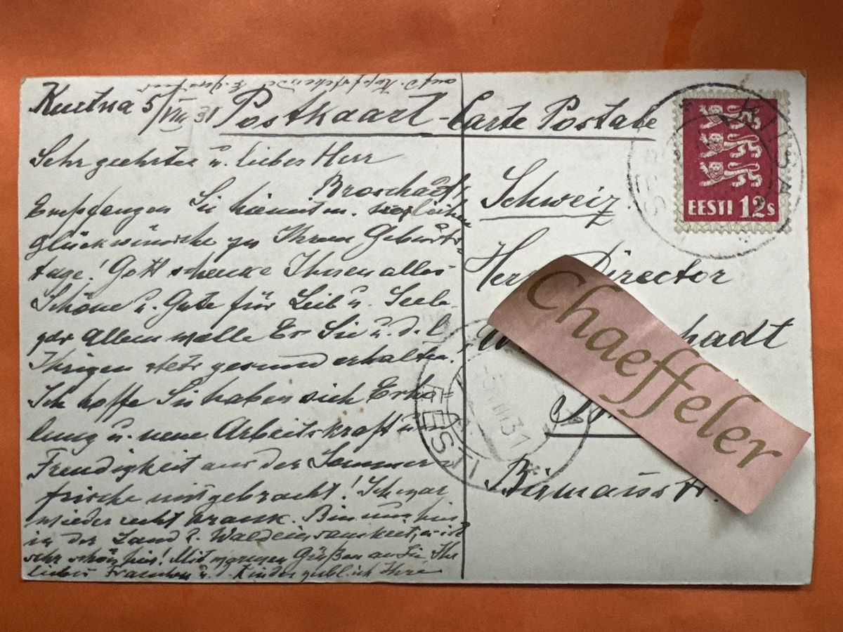 Cartes postales: Alte Ansichtskarte mit Bäumen und Stadt, EESTI 1931 – D'occasion à Zürich par Chaeffeler 1