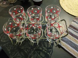 Vintage Set: 6er Glaesser mit speziellem Design im Retrolook